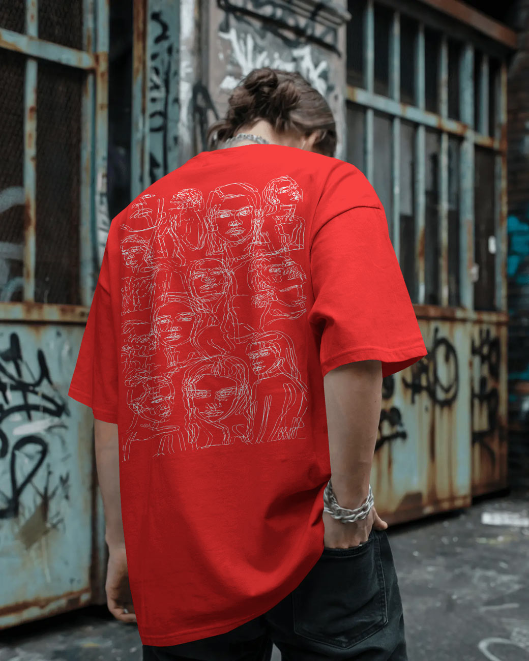 The "Many Faces" Line Art Oversized Tee - Multi-Colorways
