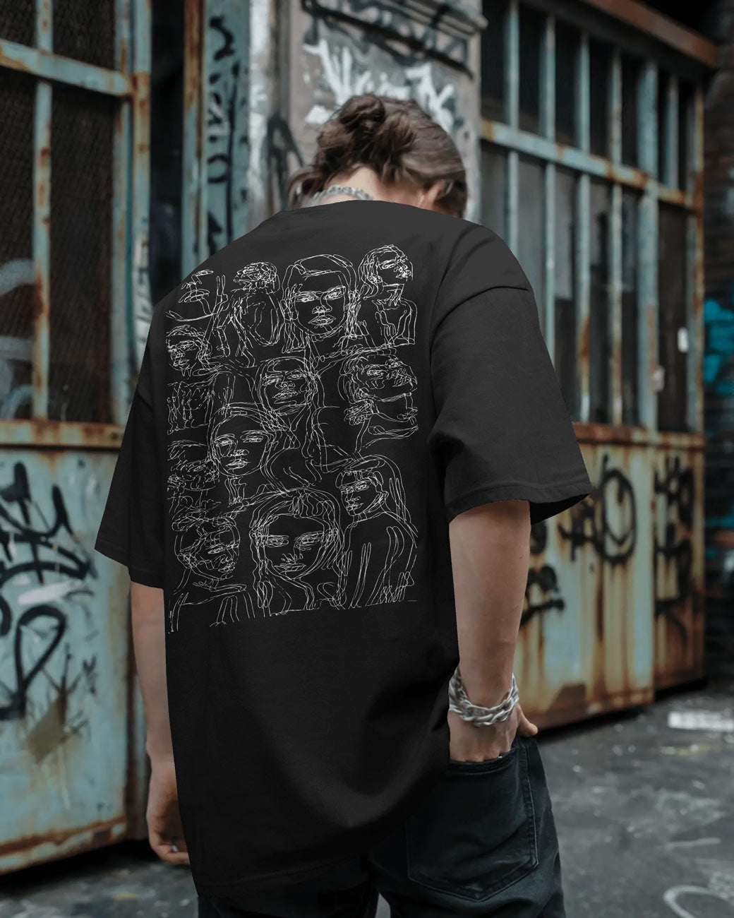 The "Many Faces" Line Art Oversized Tee - Multi-Colorways