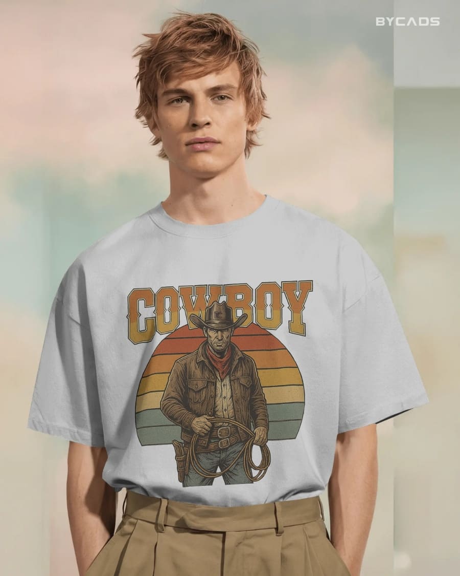 Retro Cowboy Oversized T-Shirt for Men – Vintage Western Style by Bycads