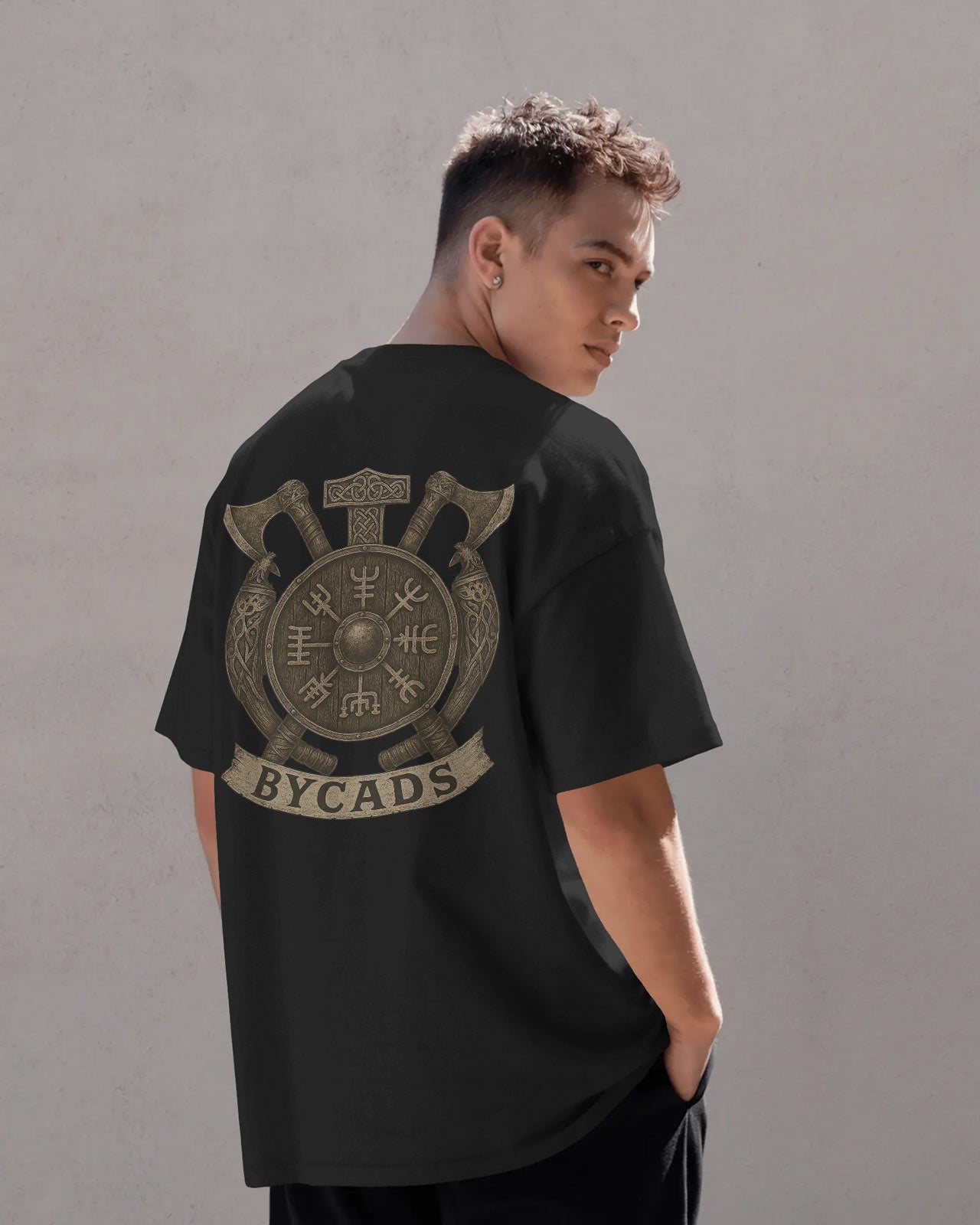 Viking Rune Shield Oversized T-Shirt – Nordic Warrior Series by Bycads