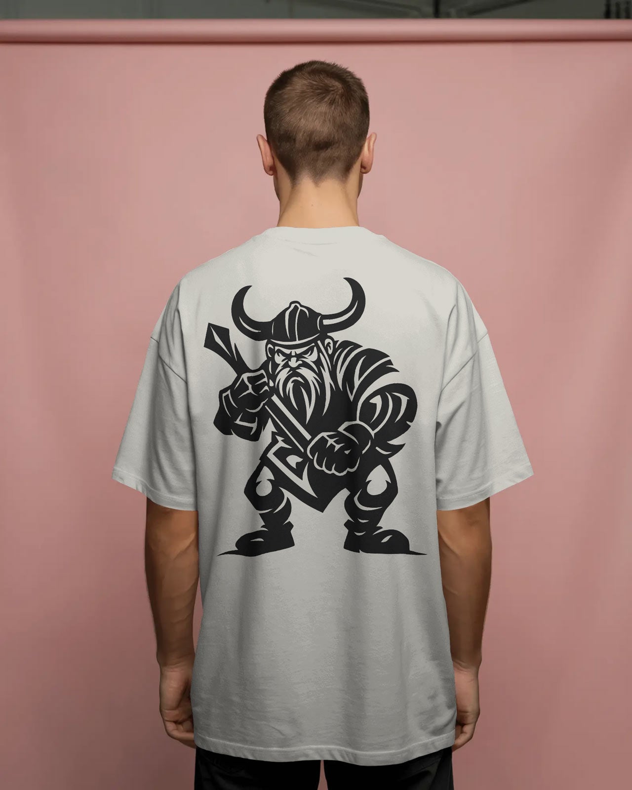 Viking Warrior Oversized T-Shirt for Men – Fierce Axe Fighter Graphic by Bycads