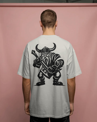 Viking Warrior Oversized T-Shirt for Men – Fierce Axe Fighter Graphic by Bycads