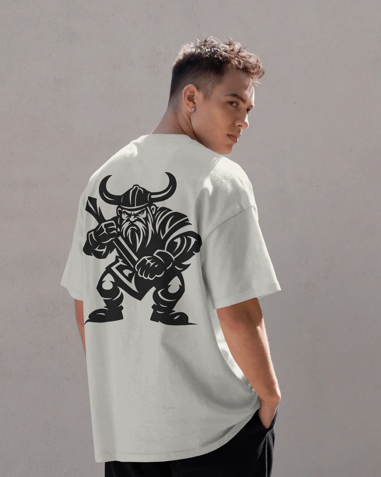 Viking Warrior Oversized T-Shirt for Men – Fierce Axe Fighter Graphic by Bycads