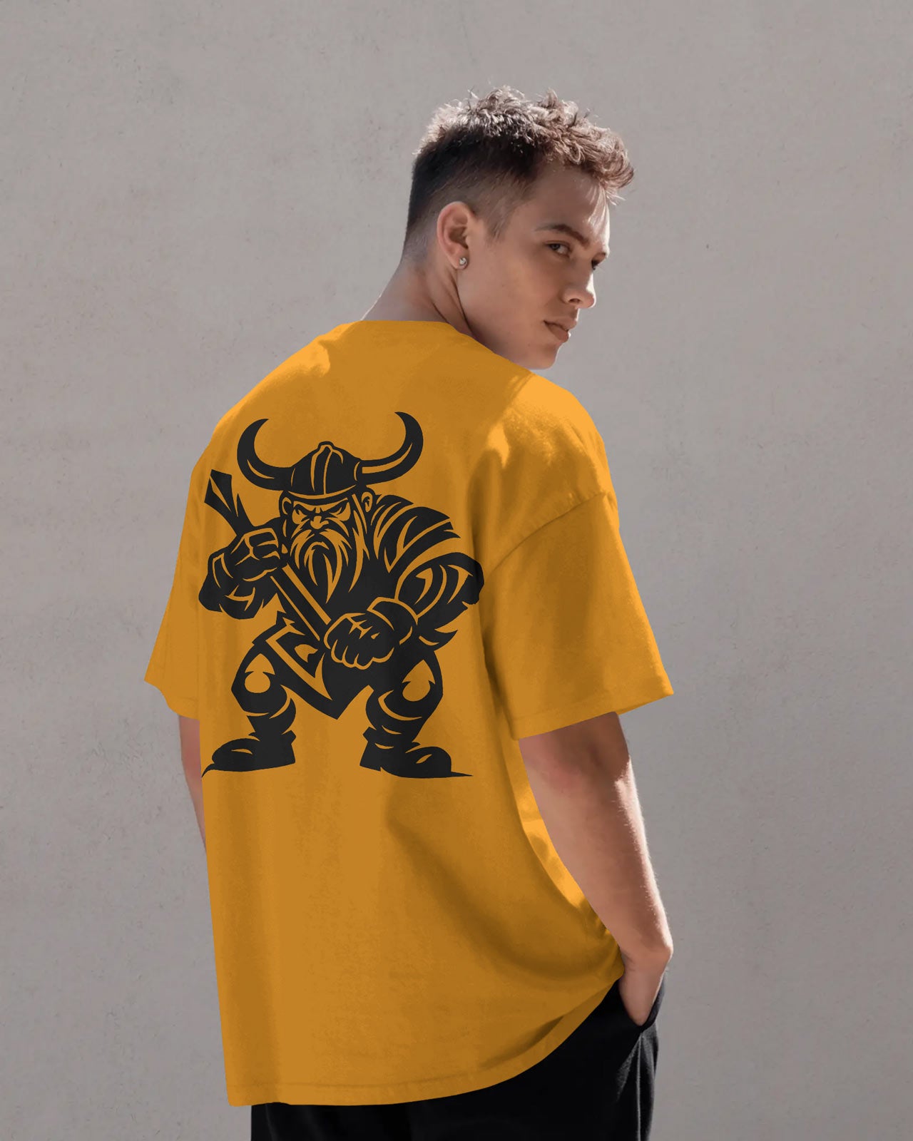 Viking Warrior Oversized T-Shirt for Men – Fierce Axe Fighter Graphic by Bycads