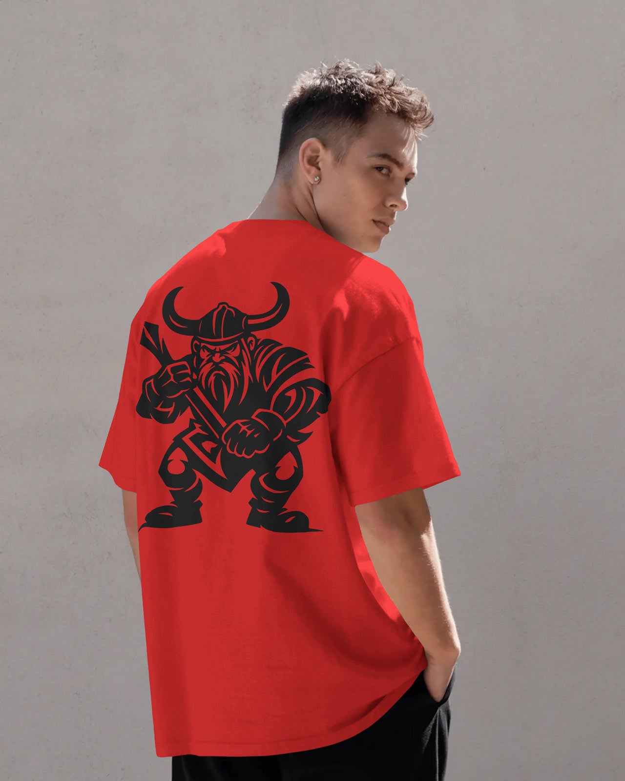 Viking Warrior Oversized T-Shirt for Men – Fierce Axe Fighter Graphic by Bycads