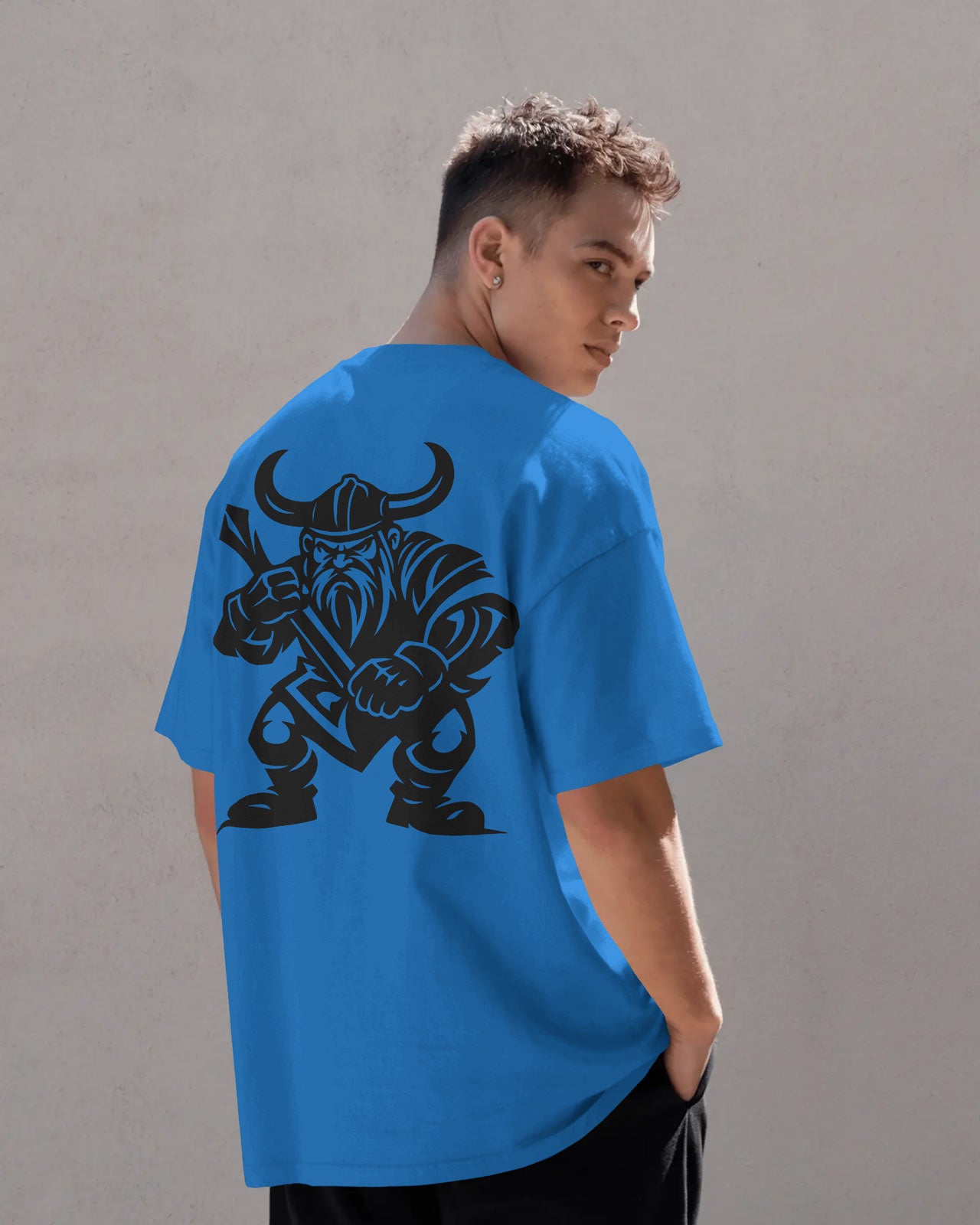 Viking Warrior Oversized T-Shirt for Men – Fierce Axe Fighter Graphic by Bycads