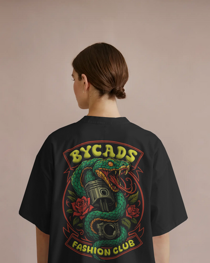 BYCADS Snake & Piston Graphic Printed Unisex Oversized T-Shirt | Drop Shoulder Relaxed Fit Streetwear t-shirt