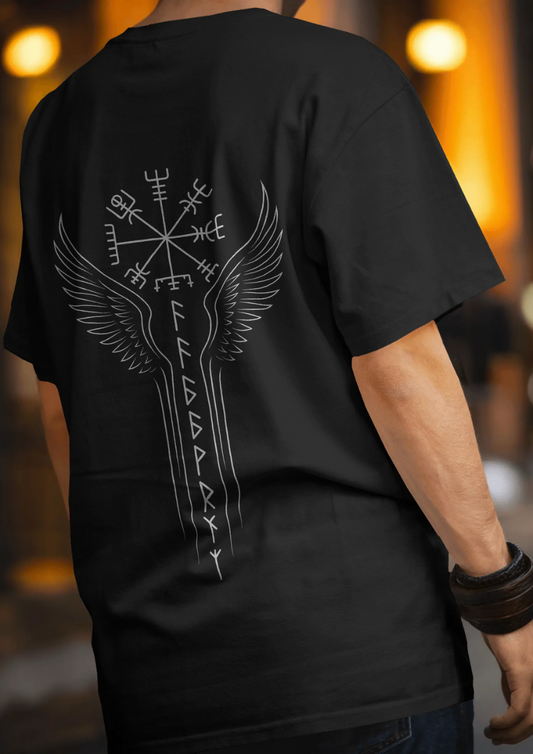 Runic Wings Oversized T-Shirt – Norse Symbolic Streetwear by Bycads
