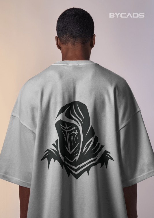 Dark Hooded Knight Oversized T-Shirt for Men – Mysterious Shadow Armor Design by Bycads