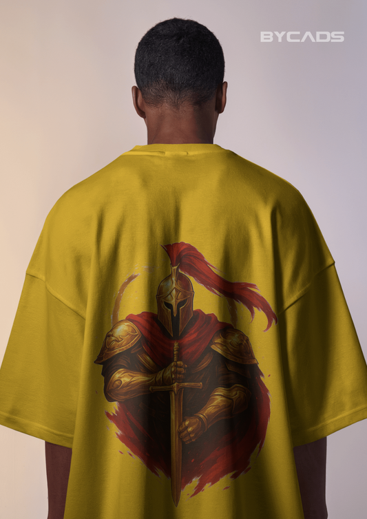 Golden Knight Oversized T-Shirt for Men – Medieval Warrior Sword Graphic by Bycads