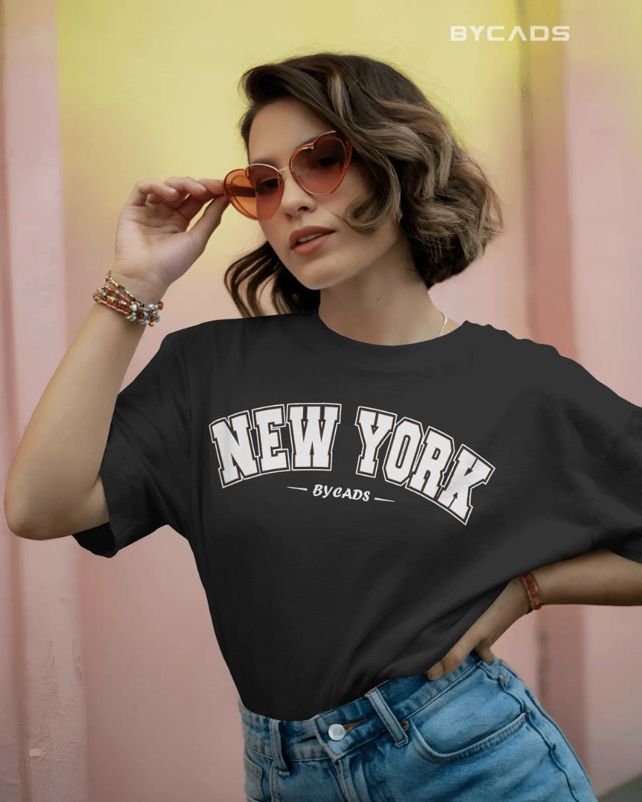 BYCADS New York Oversized T-Shirt for Unisex | Cotton Blend Drop Shoulder Relaxed Fit  | Casual Streetwear Unisex Oversized T-Shirt