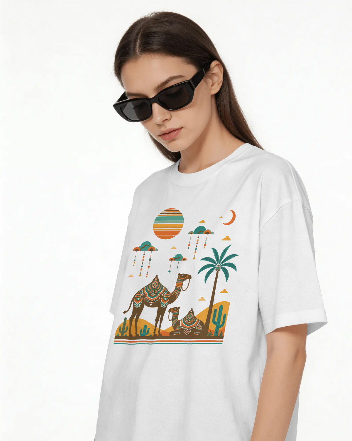Women’s Oversized Blend Cotton Graphic T-Shirt – White | Relaxed Fit Casual Tee