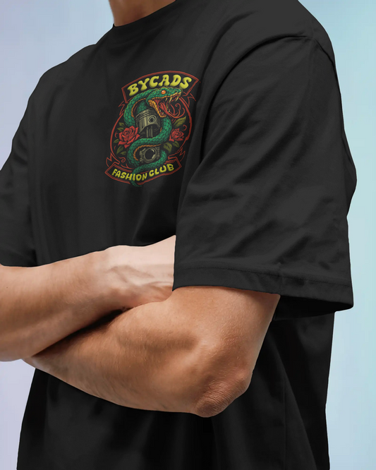 BYCADS Snake & Piston Graphic Printed Unisex Oversized T-Shirt | Drop Shoulder Relaxed Fit Streetwear t-shirt