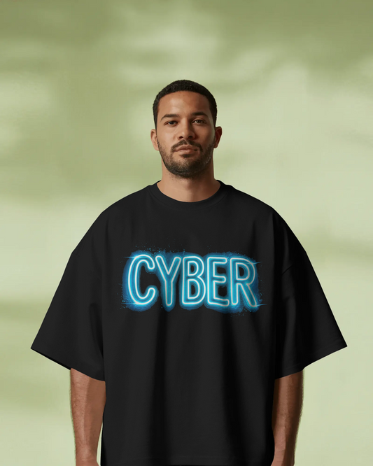 CYBER Neon Graphic Oversized Unisex T-Shirt cotton blend - BYCADS