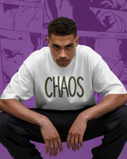CHAOS Minimal Neon Outline Oversized T-Shirt cotton blend - BYCADS