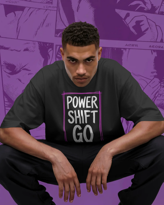 POWER SHIFT GO Graphic Oversized Unisex T-Shirt cotton blend - BYCADS