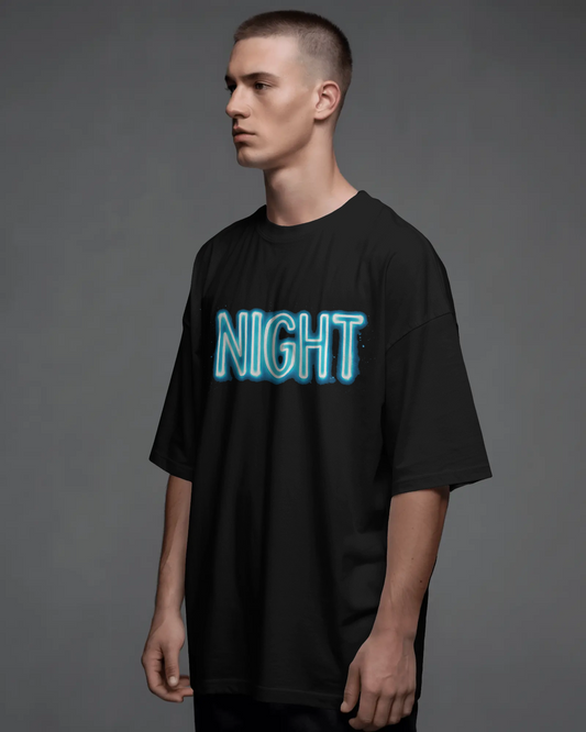 NIGHT Neon Graphic Oversized Unisex T-Shirt cotton blend - BYCADS