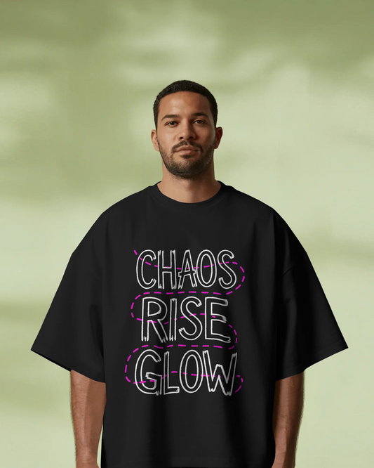 Chaos Rise Glow Outline Graphic Oversized Unisex cotton blend T-Shirt - BYCADS