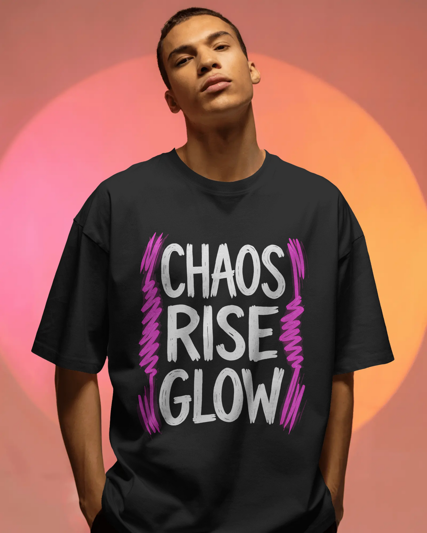 Chaos Rise Glow Graphic Oversized T-Shirt cotton blend - BYCADS