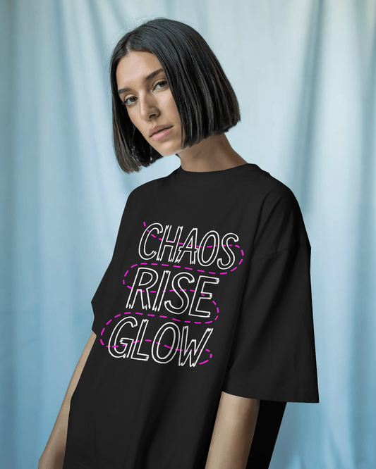 Chaos Rise Glow Outline Graphic Oversized Unisex cotton blend T-Shirt - BYCADS