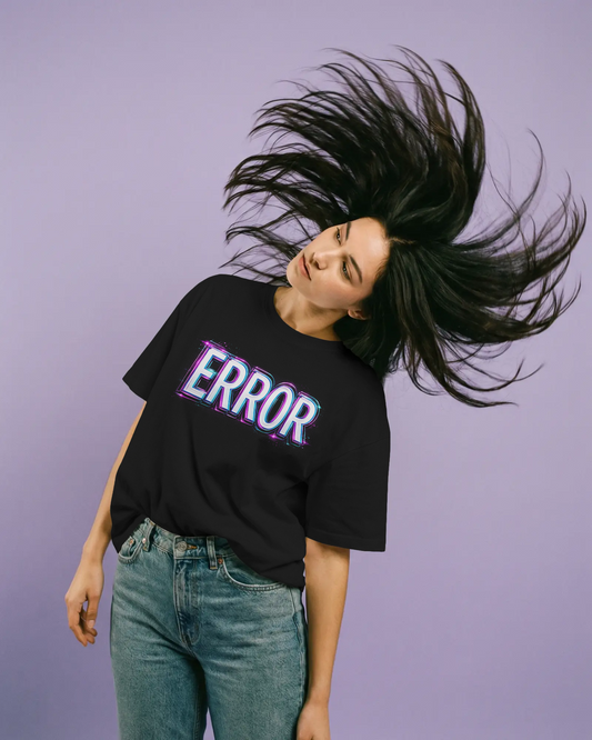 ERROR Neon Glitch Graphic Unisex Streetwear cotton blend T-Shirt - BYCADS