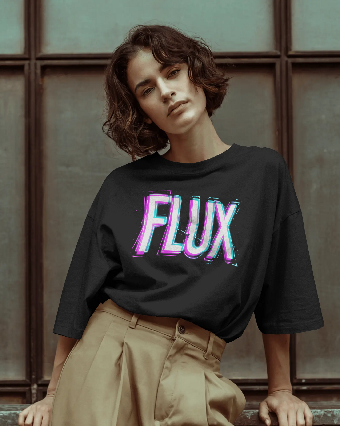 FLUX Neon Glitch Graphic Unisex Streetwear cotton blend T-Shirt - BYCADS