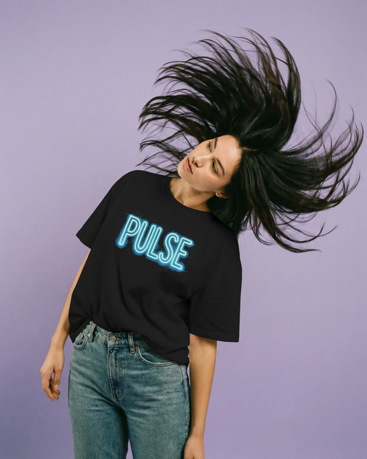 PULSE Neon Graphic Oversized Unisex T-Shirt cotton blend - BYCADS