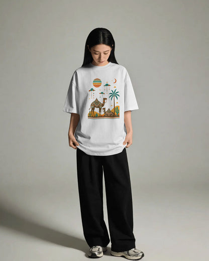 Women’s Oversized Blend Cotton Graphic T-Shirt – White | Relaxed Fit Casual Tee