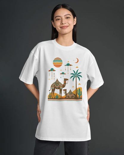 Women’s Oversized Blend Cotton Graphic T-Shirt – White | Relaxed Fit Casual Tee