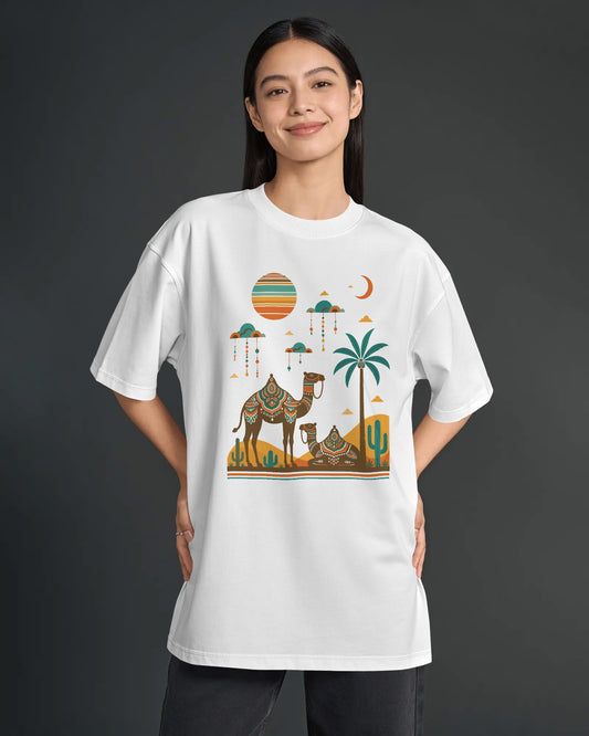 Women’s Oversized Blend Cotton Graphic T-Shirt – White | Relaxed Fit Casual Tee