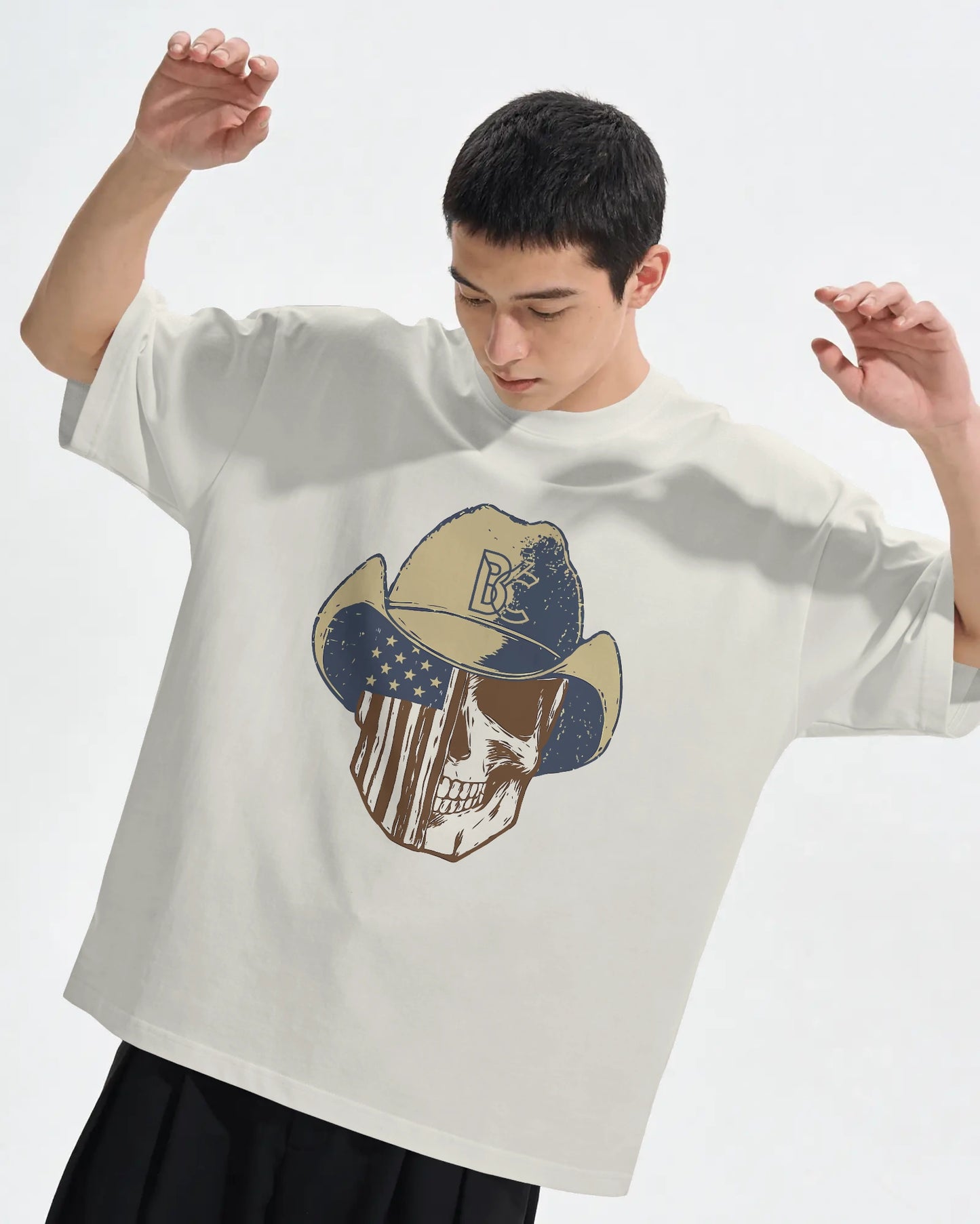 Cowboy Skull Oversized T-Shirt for Men – Grunge Western Graphic by Bycads
