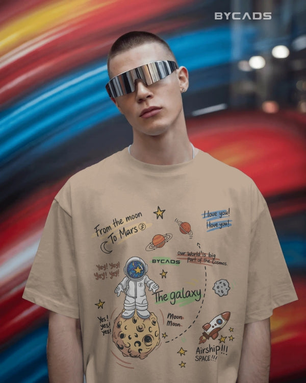 BYCADS Galaxy Explorer Typography Collection Oversized T-Shirt for Unisex  | Cotton Blend Relaxed-Fit Drop Shoulder Graphic Printed Unisex t-shirt