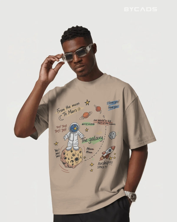 BYCADS Galaxy Explorer Typography Collection Oversized T-Shirt for Unisex  | Cotton Blend Relaxed-Fit Drop Shoulder Graphic Printed Unisex t-shirt