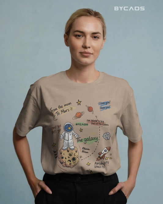BYCADS Galaxy Explorer Typography Collection Oversized T-Shirt for Unisex  | Cotton Blend Relaxed-Fit Drop Shoulder Graphic Printed Unisex t-shirt