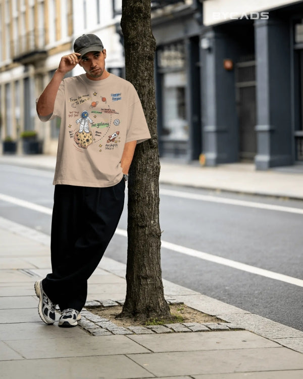 BYCADS Galaxy Explorer Typography Collection Oversized T-Shirt for Unisex  | Cotton Blend Relaxed-Fit Drop Shoulder Graphic Printed Unisex t-shirt