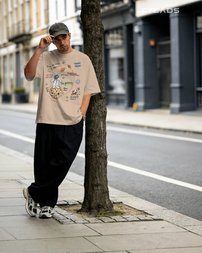 BYCADS Galaxy Explorer Typography Collection Oversized T-Shirt for Unisex  | Cotton Blend Relaxed-Fit Drop Shoulder Graphic Printed Unisex t-shirt