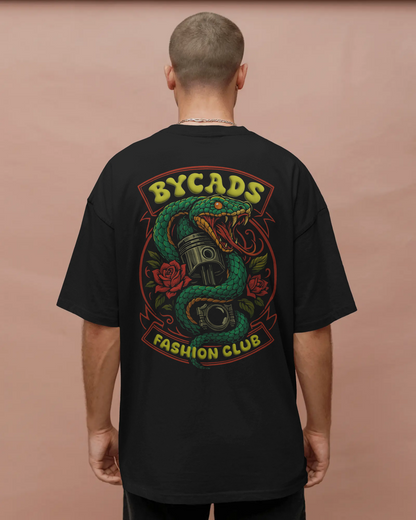 BYCADS Snake & Piston Graphic Printed Unisex Oversized T-Shirt | Drop Shoulder Relaxed Fit Streetwear t-shirt