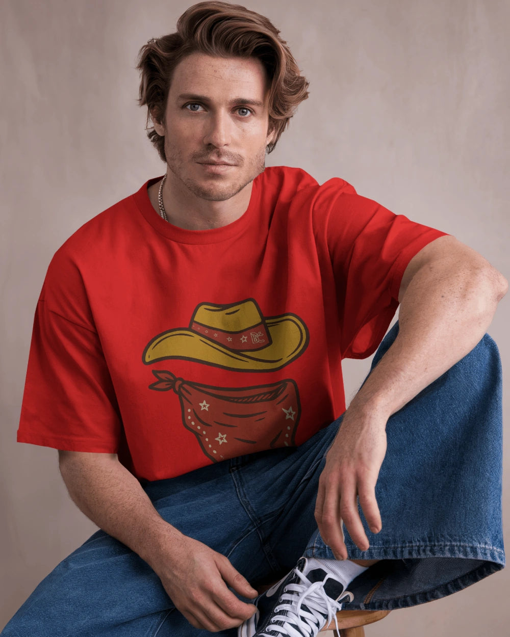 Minimal Cowboy Oversized T-Shirt for Men – Western Hat and Bandana by Bycads