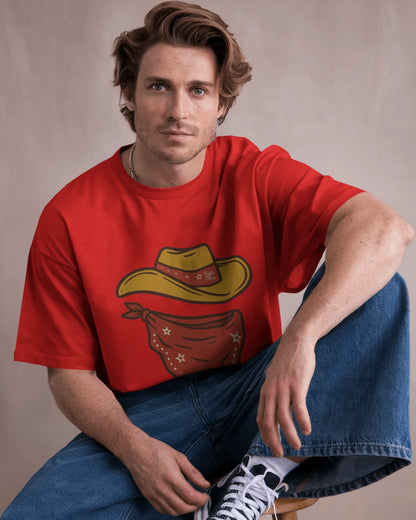 Minimal Cowboy Oversized T-Shirt for Men – Western Hat and Bandana by Bycads