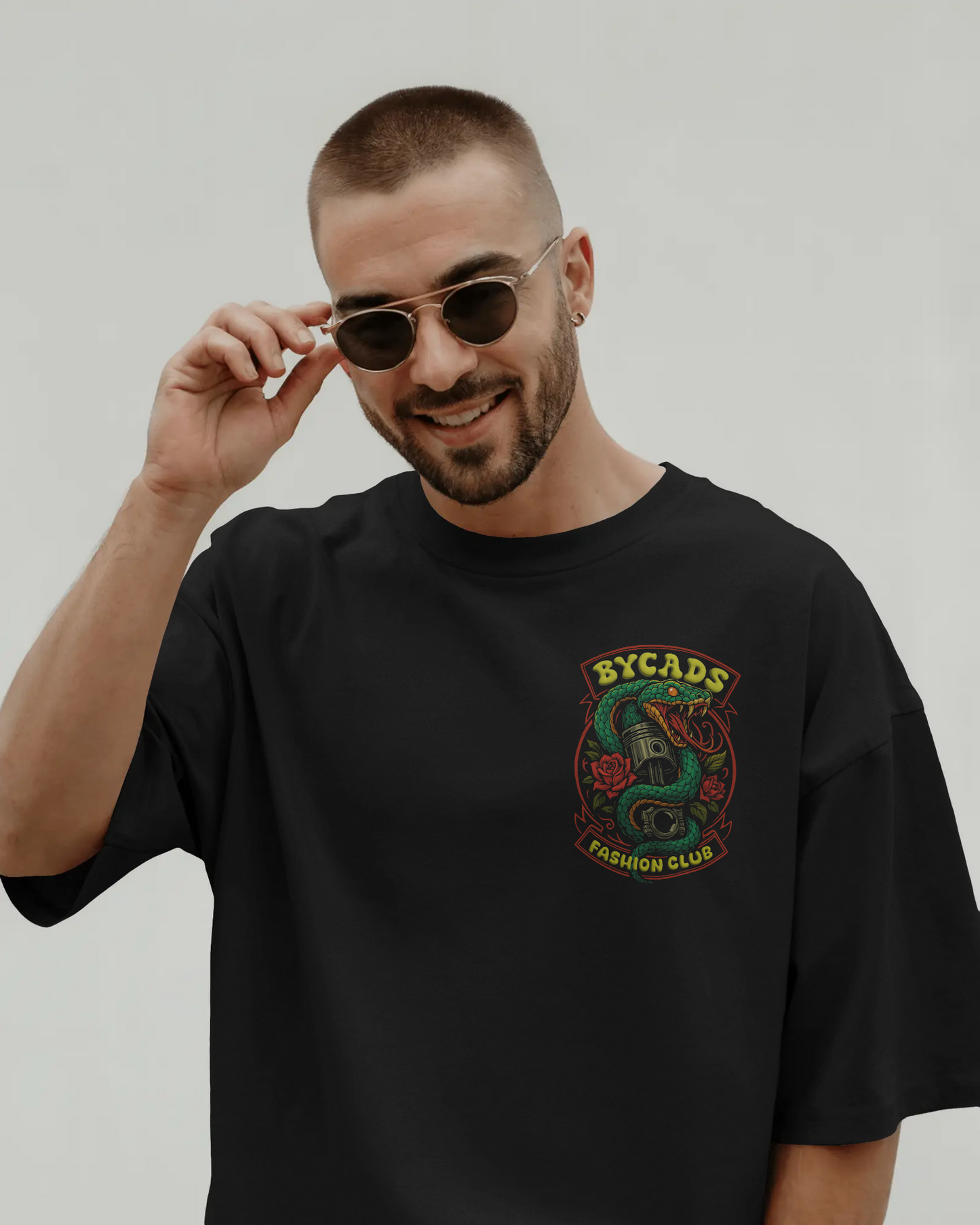 BYCADS Snake & Piston Graphic Printed Unisex Oversized T-Shirt | Drop Shoulder Relaxed Fit Streetwear t-shirt