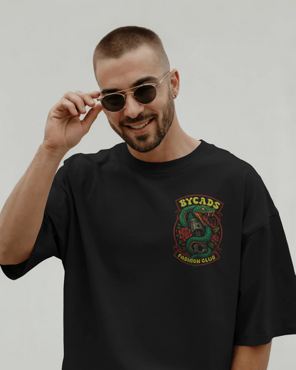 BYCADS Snake & Piston Graphic Printed Unisex Oversized T-Shirt | Drop Shoulder Relaxed Fit Streetwear t-shirt