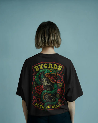 BYCADS Snake & Piston Graphic Printed Unisex Oversized T-Shirt | Drop Shoulder Relaxed Fit Streetwear t-shirt