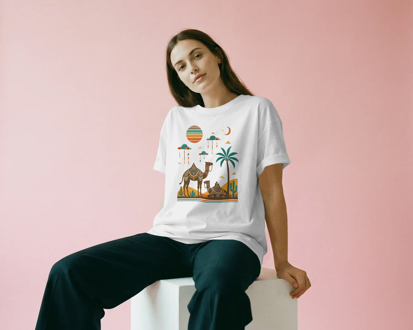 Women’s Oversized Blend Cotton Graphic T-Shirt – White | Relaxed Fit Casual Tee