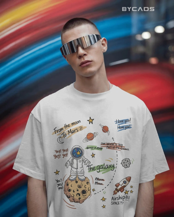 BYCADS Galaxy Explorer Typography Collection Oversized T-Shirt for Unisex  | Cotton Blend Relaxed-Fit Drop Shoulder Graphic Printed Unisex t-shirt