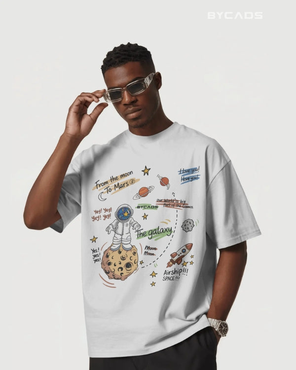 BYCADS Galaxy Explorer Typography Collection Oversized T-Shirt for Unisex  | Cotton Blend Relaxed-Fit Drop Shoulder Graphic Printed Unisex t-shirt