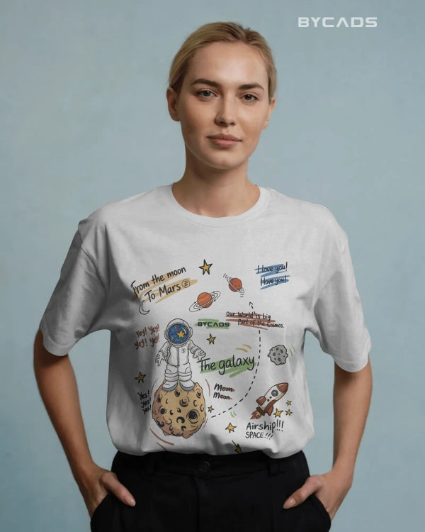 BYCADS Galaxy Explorer Typography Collection Oversized T-Shirt for Unisex  | Cotton Blend Relaxed-Fit Drop Shoulder Graphic Printed Unisex t-shirt