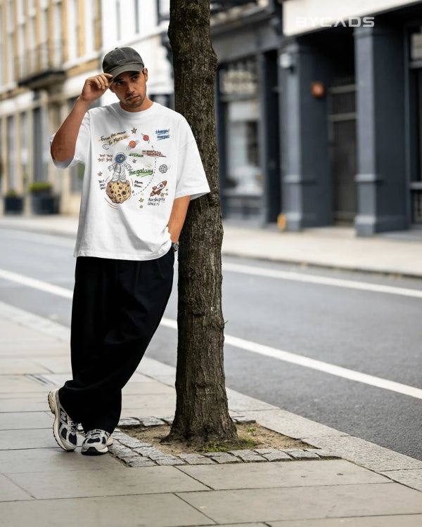 BYCADS Galaxy Explorer Typography Collection Oversized T-Shirt for Unisex  | Cotton Blend Relaxed-Fit Drop Shoulder Graphic Printed Unisex t-shirt