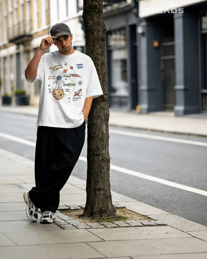 BYCADS Galaxy Explorer Typography Collection Oversized T-Shirt for Unisex  | Cotton Blend Relaxed-Fit Drop Shoulder Graphic Printed Unisex t-shirt