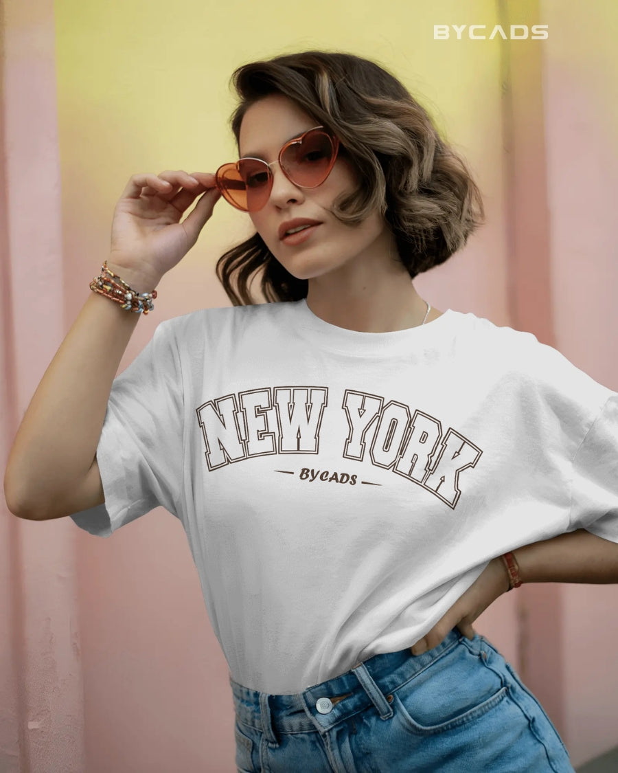 BYCADS New York Oversized T-Shirt for Unisex | Cotton Blend Drop Shoulder Relaxed Fit  | Casual Streetwear Unisex Oversized T-Shirt