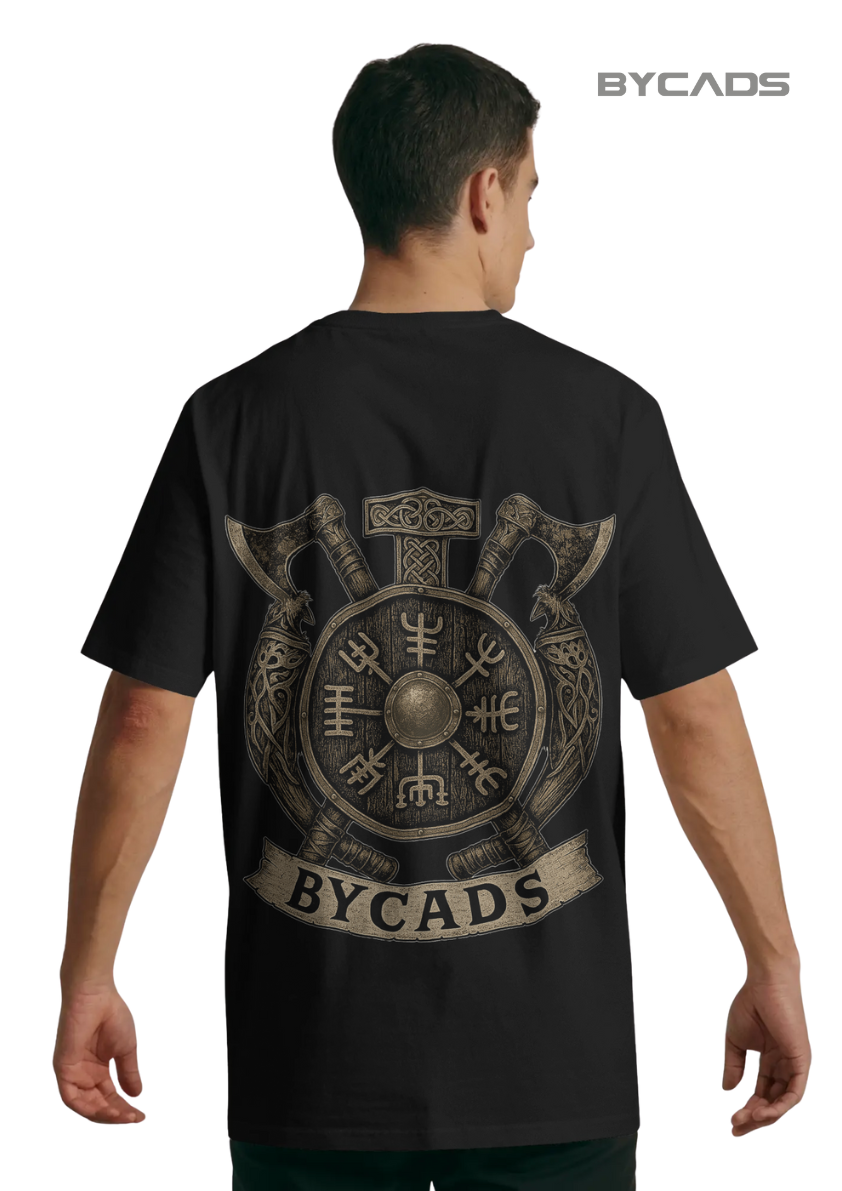 Viking Rune Shield Oversized T-Shirt – Nordic Warrior Series by Bycads